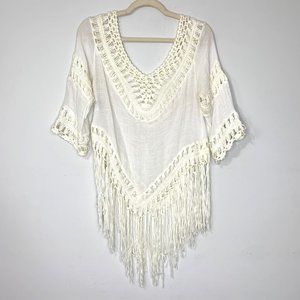 MR. BUHO Vintage Rayon Crinkle Gauze Crochet Fringe Scarf Boho Top OS‎